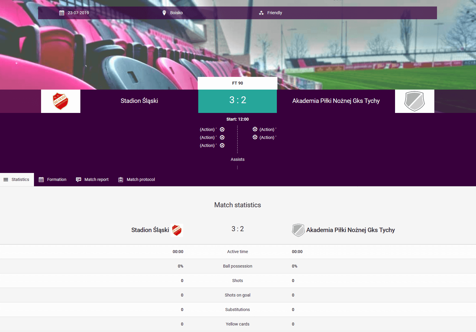 ProTrainUp Individual match statistics